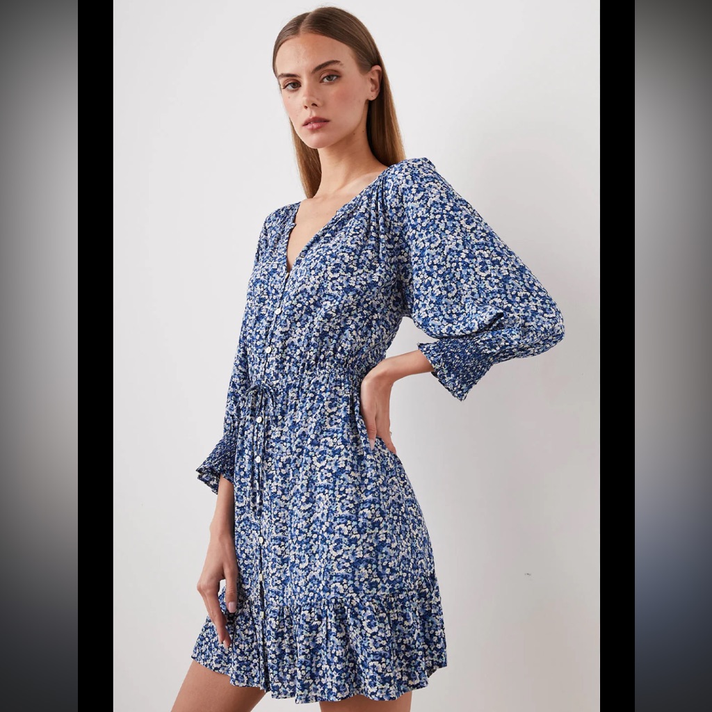 Arizona Jean Co. Blue/White Floral Long Sleeve Romper Peasant Sleeve Size Medium